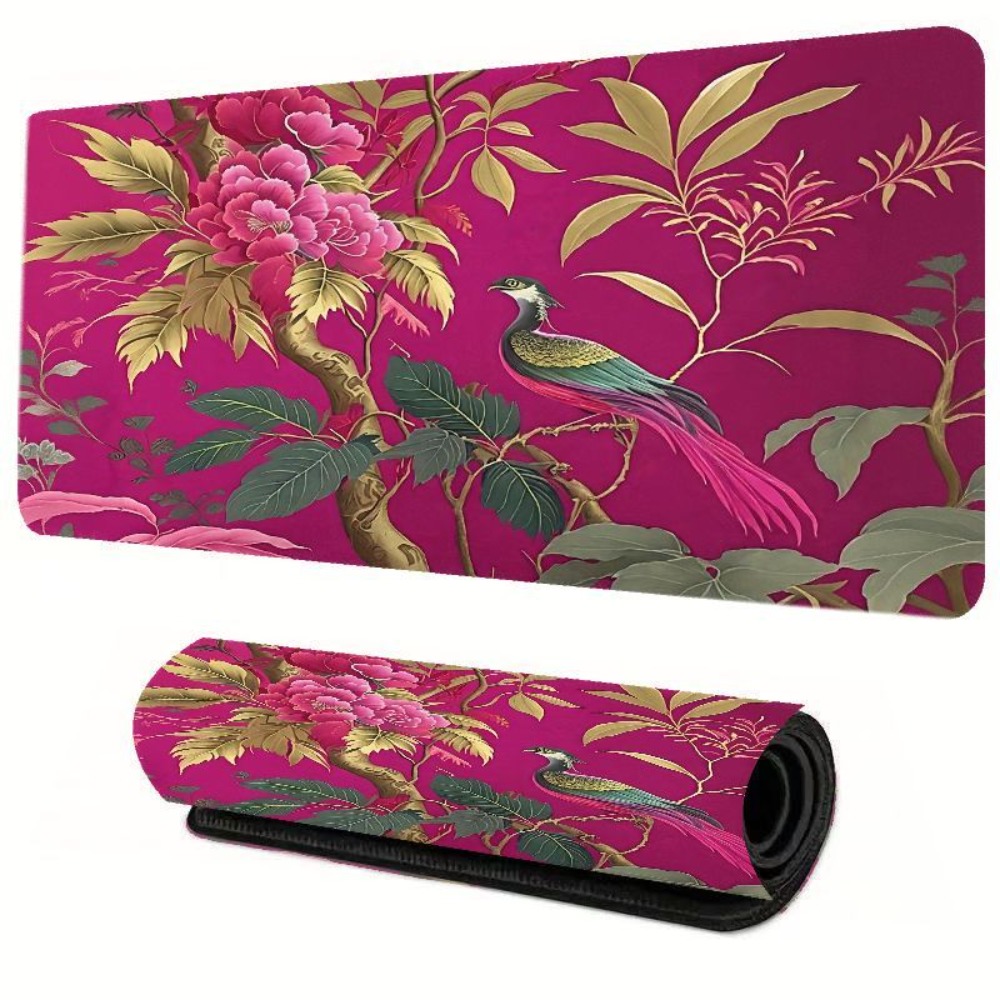 Gaming Accessories Pink - Bright pink flower and bird pattern